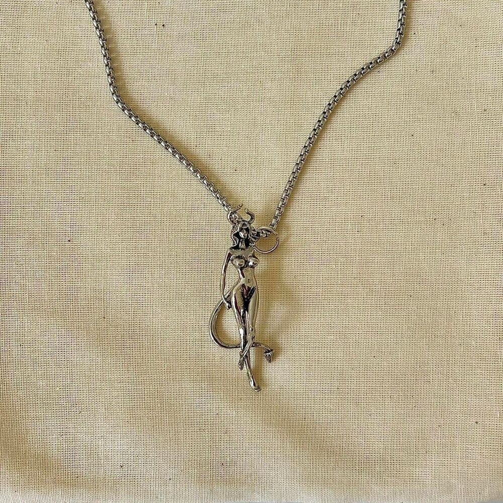 y2k silver heavy metal punk grunge emo devil girl pendant necklace - Picture 1 of 8